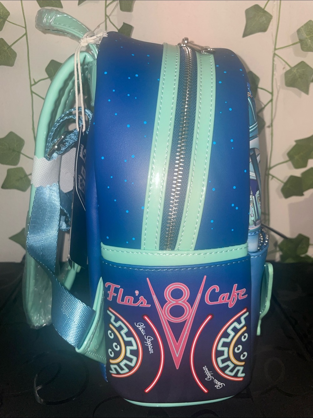 Loungefly Disney Pixar Cars Flo’s V8 Cafe Glow-In-The-Dark Mini Backpack - Picture 4 of 7